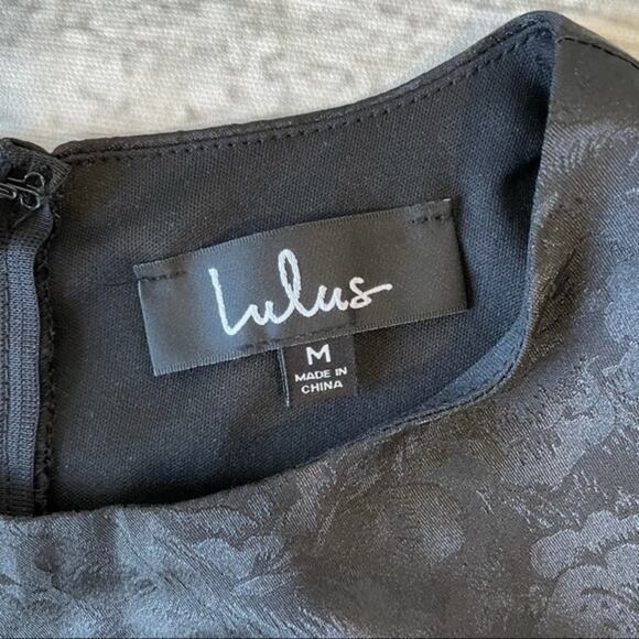 Lulus Black Short Dress Medium Pockets Ruffle Embossed Roses - Picture 9 of 12